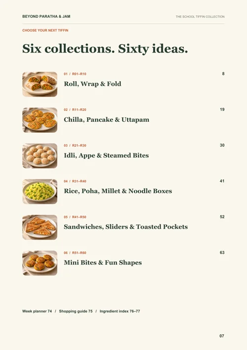 Contents from Beyond Paratha & Jam: Six collections. Sixty ideas.